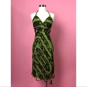 BCBGMaxAzria green halter asymmetrical dress S